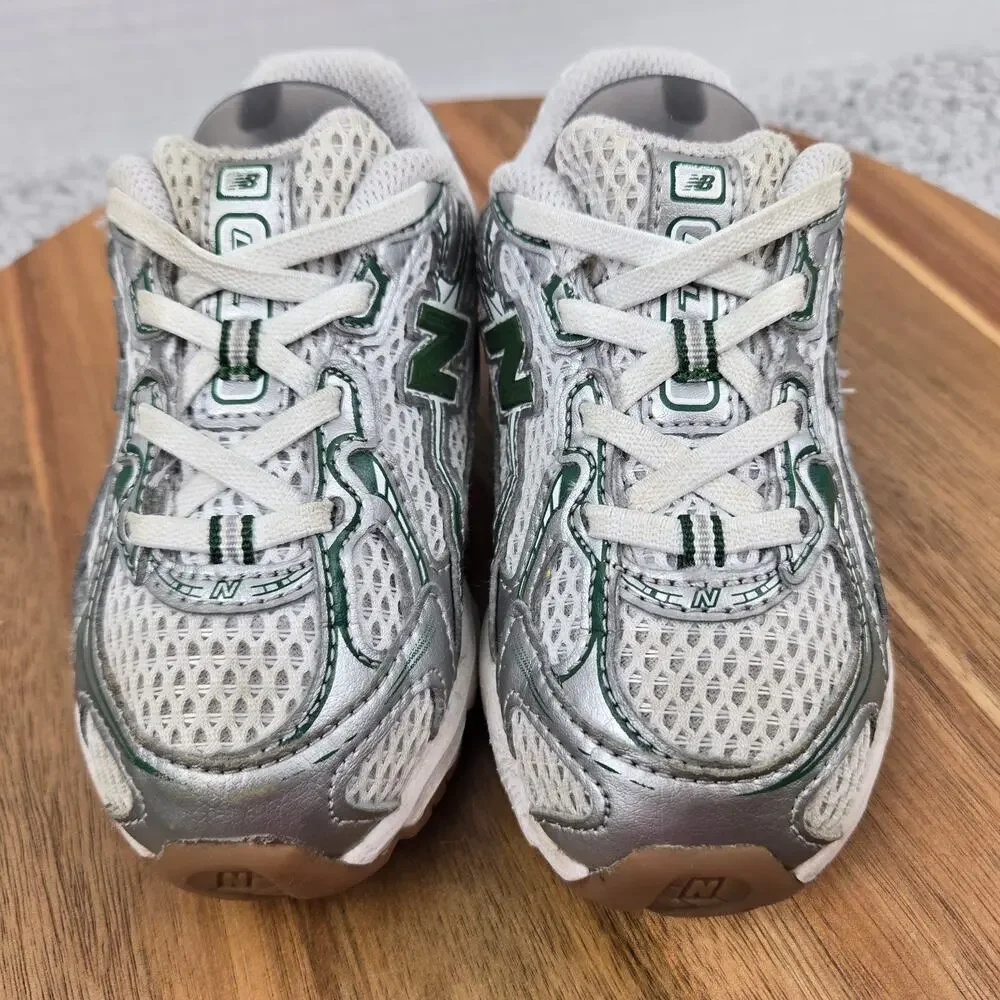 New Balance Kids 8 740 White Silver Metallic Green Casual Daily Comfort Sneaker